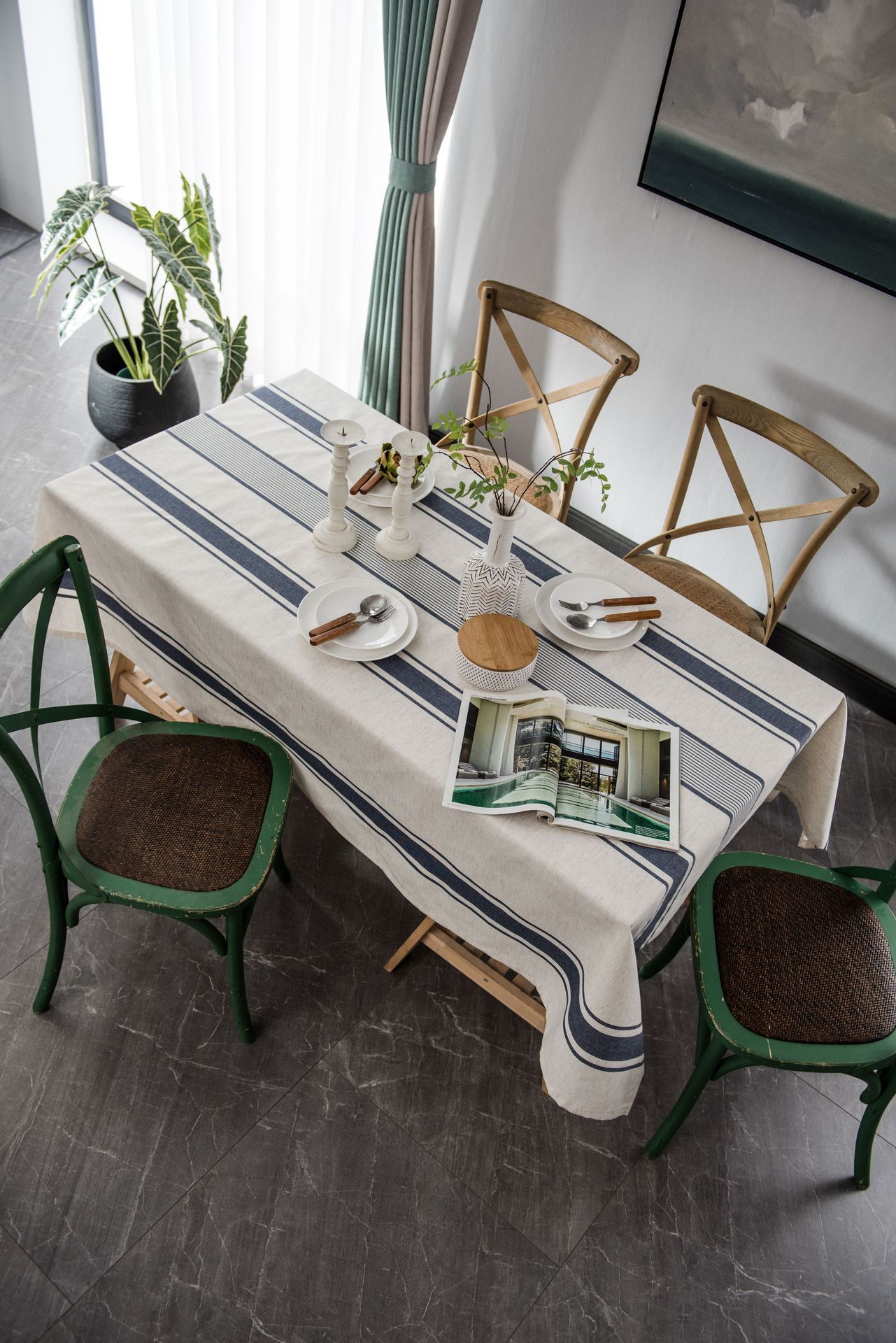 Imanqi color woven cotton and linen striped tablecloth, American tablecloth, coffee table cloth, fabric rectangular table mat pic 9