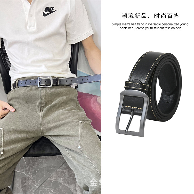 针扣皮带男士年轻人港风潮流ins简约牛仔裤腰带男女通用百搭裤带详情1