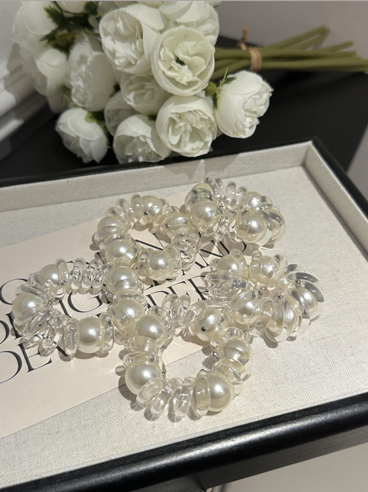 Korean version pearl telephone line hair tie, high-end style, hair tie, hair band, versatile hair band, ponytail hair tie, new hair accessory pic 3