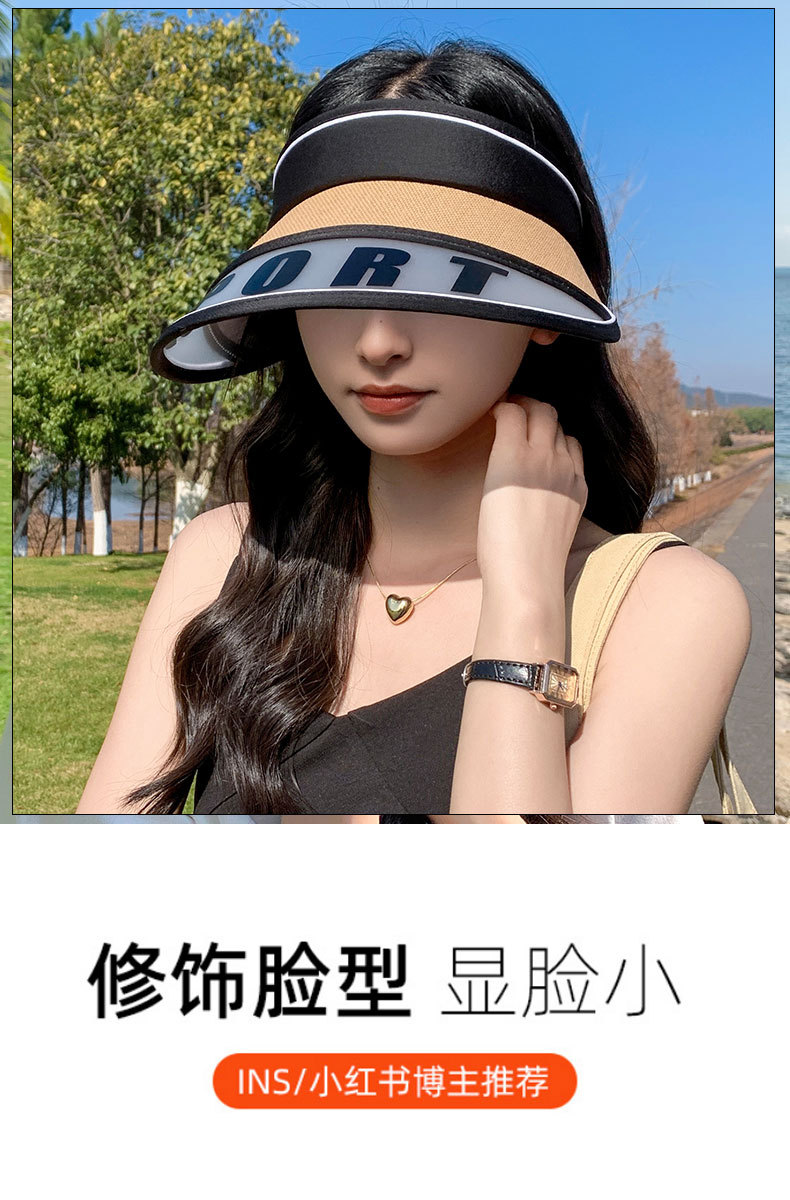 A wide-brimmed lettered open-top sun hat for women to ride in summer without flipping, a beach sun hat that protects against ultraviolet rays, and a Korean style trend pic 2