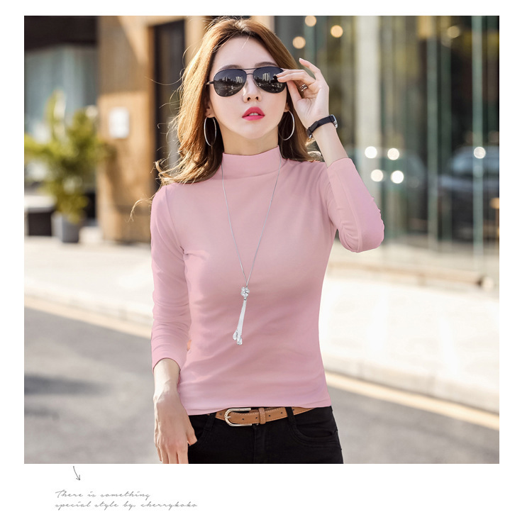 纯棉打底衫女半高领长袖t恤中领洋气内搭黑色秋衣2022春秋季新款详情22