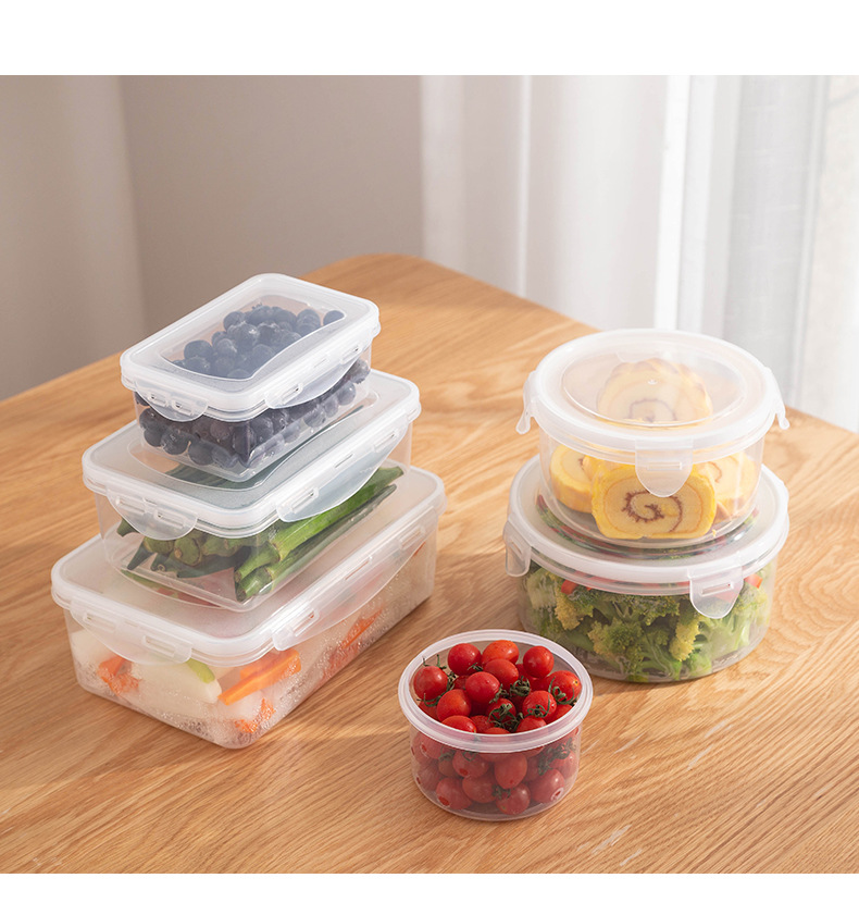 Rectangular refrigerator fresh-keeping box set, plastic transparent fruit and vegetable storage box, sealed bento lunch packing box pic 17