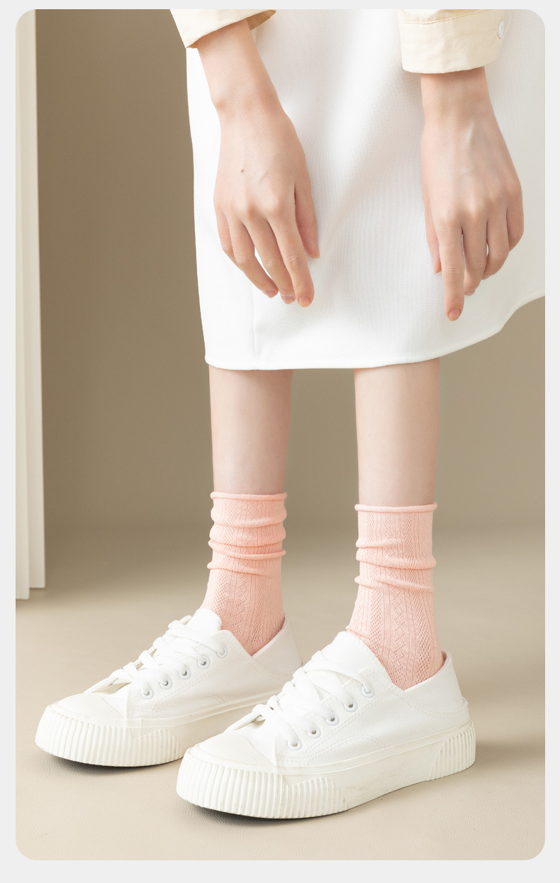 冰冰袜子女夏季透气网眼抗起球冰丝棉堆堆袜糖果色中筒冰凉感呼吸详情13