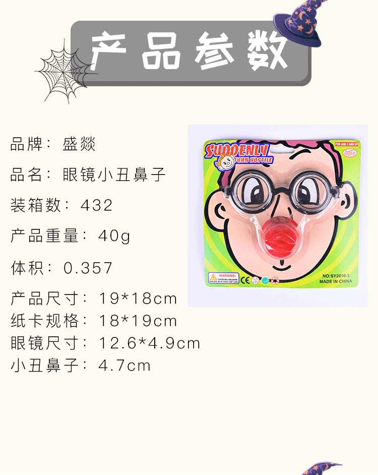 2010-3 Cross-border Masquerade Ball Party Fun Decoration Clown Nose Glasses Props Sponge Red Nose Glasses Set Wholesale pic 1