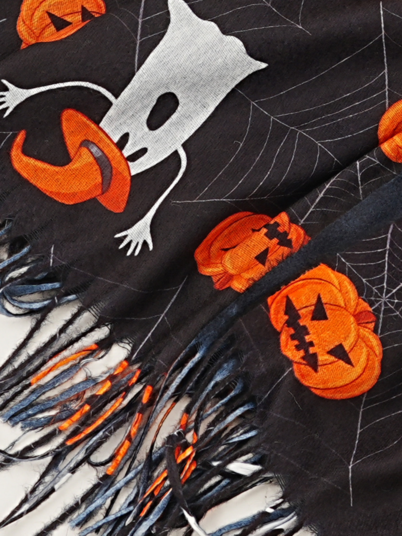 New faux cashmere black Halloween ghost pumpkin digital print scarf Magic Awakening Wizard hat set pic 13
