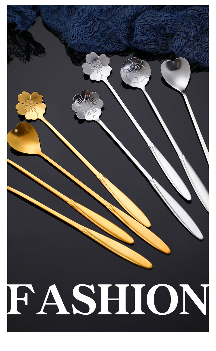 不锈钢樱花勺玫瑰花心形波斯菊燕窝蜂蜜咖啡搅拌勺婚庆伴手礼勺子详情2