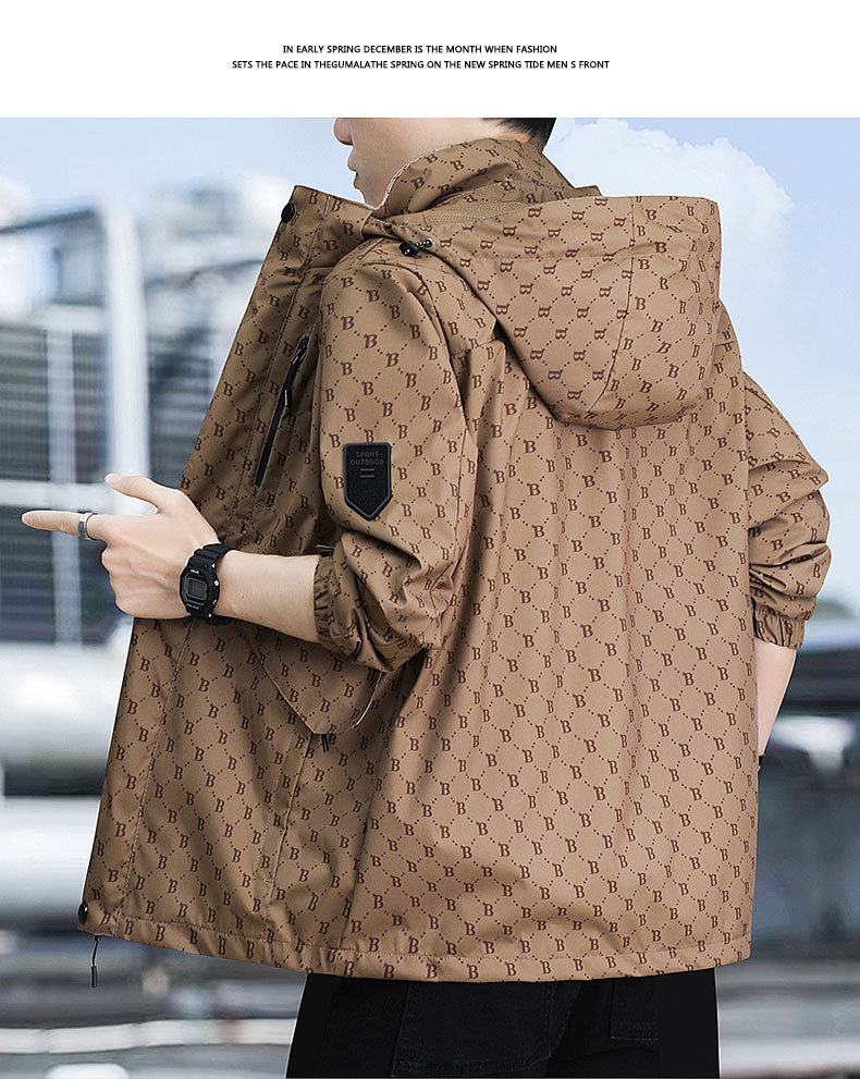 春秋季时尚潮牌印花户外休闲防风防水冲锋衣男士百搭帅气连帽夹克 pic 27