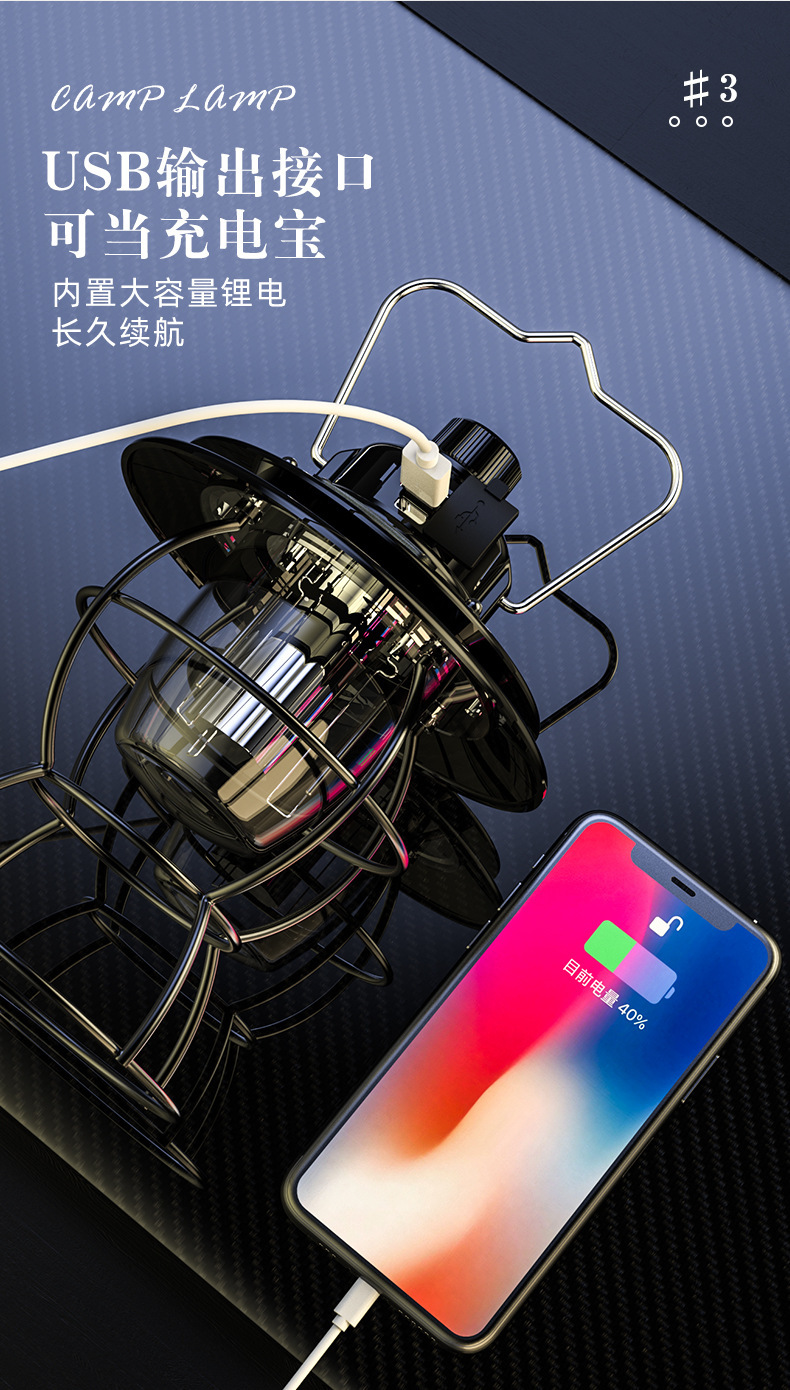 跨境新款露营灯户外多功能野营帐篷灯 充电复古手提马灯 日韩报告详情8