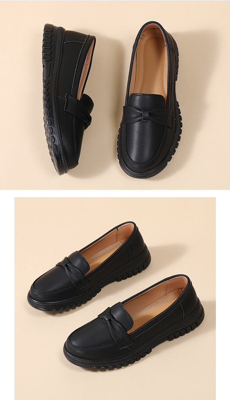 真皮平底浅口乐福鞋一脚蹬豆豆鞋软底中年妈妈鞋轻便牛筋底女单鞋详情25