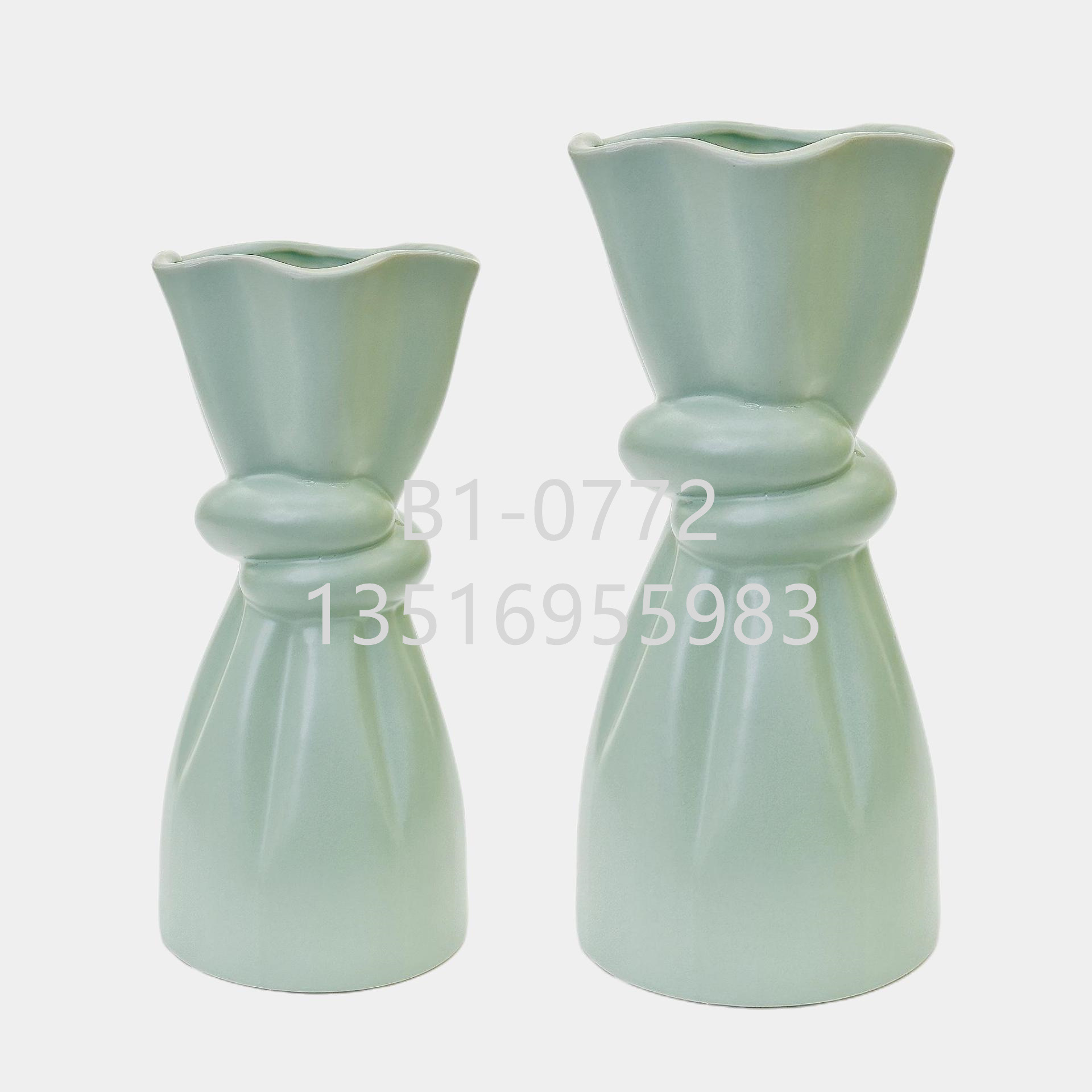 Nordic creative hand-held bouquet, light blue Morandi ceramic vase, living room flower arrangement, home TV cabinet decoration pic 3