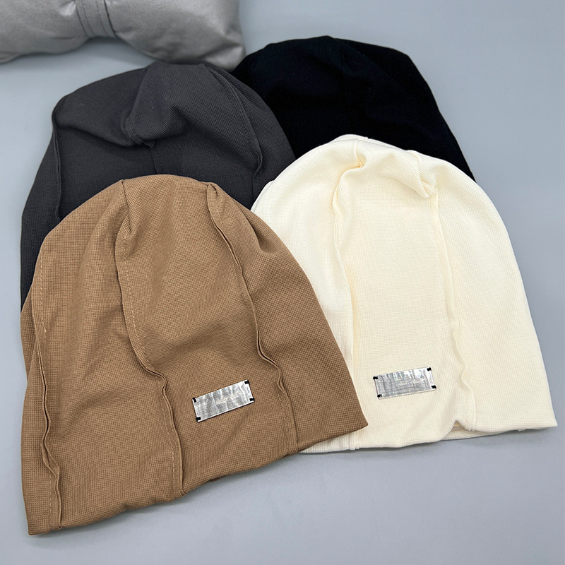 Versión coreana textura pequeña marca de hierro diseño sentido heap heap sombrero de las mujeres primavera otoño empalme gorro perezoso multicolor sombrero frío hombre pic 1