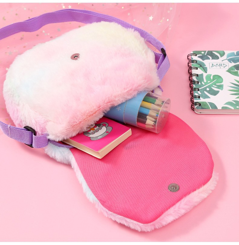 A popular little princess plush unicorn single-shoulder crossbody bag, a cute little schoolbag with a childlike and girlish heart, and a cartoon coin purse pic 2