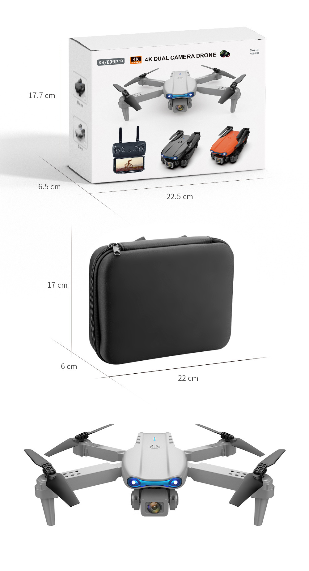E99pro跨境DRONE4k高清航拍双摄像四轴飞行器气压定高遥控飞机K3详情2