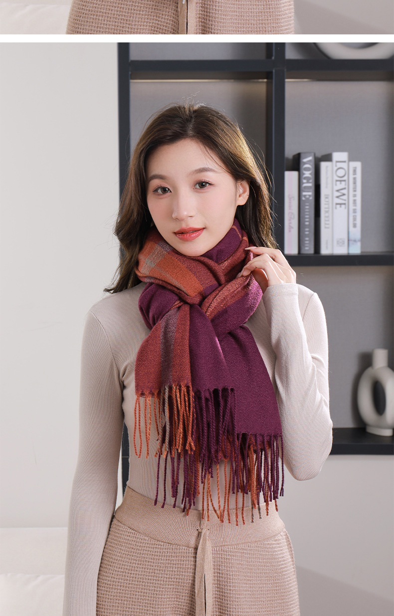格子围巾女士2023秋冬季新款甜美保暖仿羊绒围巾披肩围脖工厂批发详情16