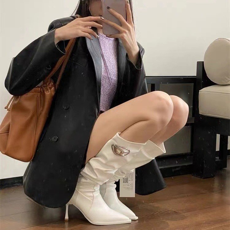 欧美风不过膝骑士靴女2024新款套高筒马丁靴秋冬季大衣穿高跟皮靴详情4