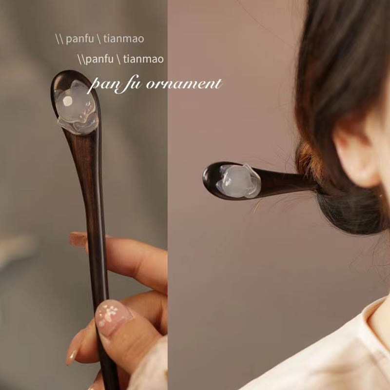 Chinese style, Chinese trend, ancient style, little fox wooden hairpin, new Chinese style, back of the head, updo hairpin, hairpin, classical and simple Hanfu hair accessory, hairpin for women pic 2