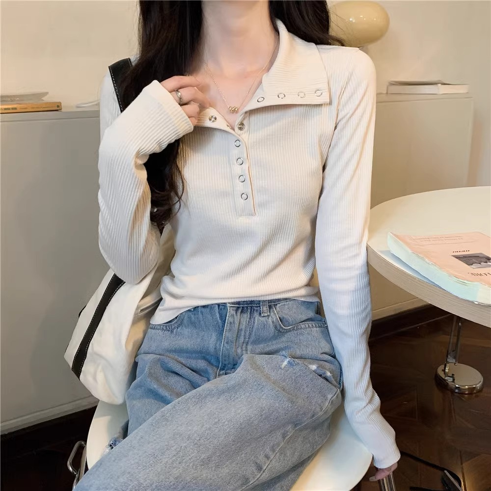 大码微胖正肩显瘦T恤女秋季设计感辣妹修身长袖内搭打底衫上衣潮详情18