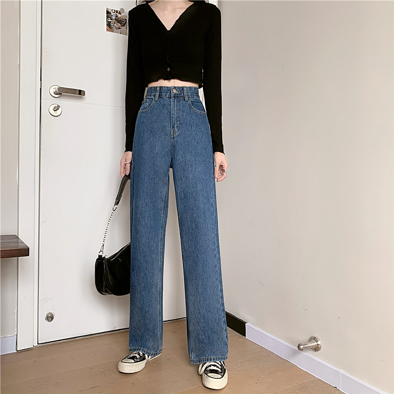 Spring 2021 new loose jeans for petite women, high-waisted and slimming, wide-leg and straight-leg pants, trendy on Instagram pic 19