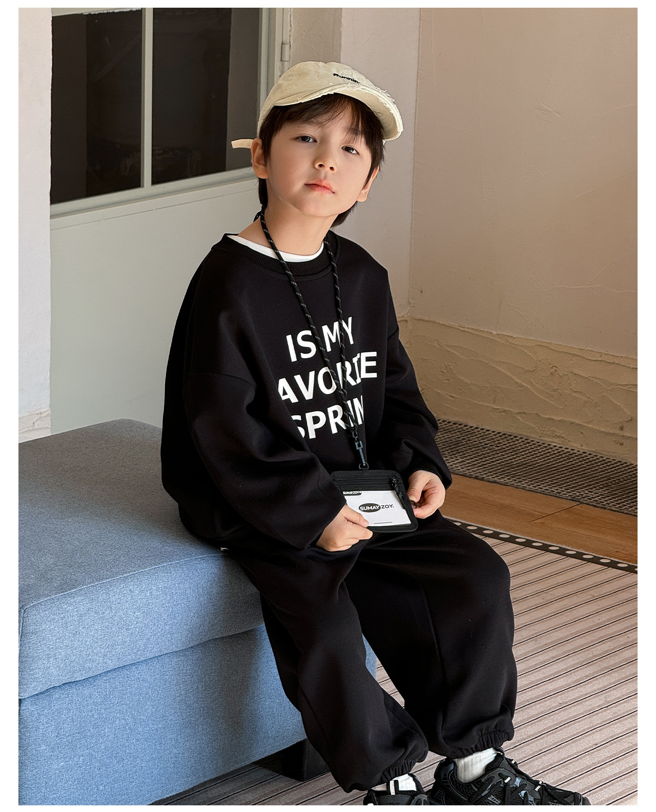 Tongku 2025 Spring Edition for Boys - Huzhou Zhili Children's Clothing - Korean-style Children's Letter Printed Round-neck Hoodie Set pic 32