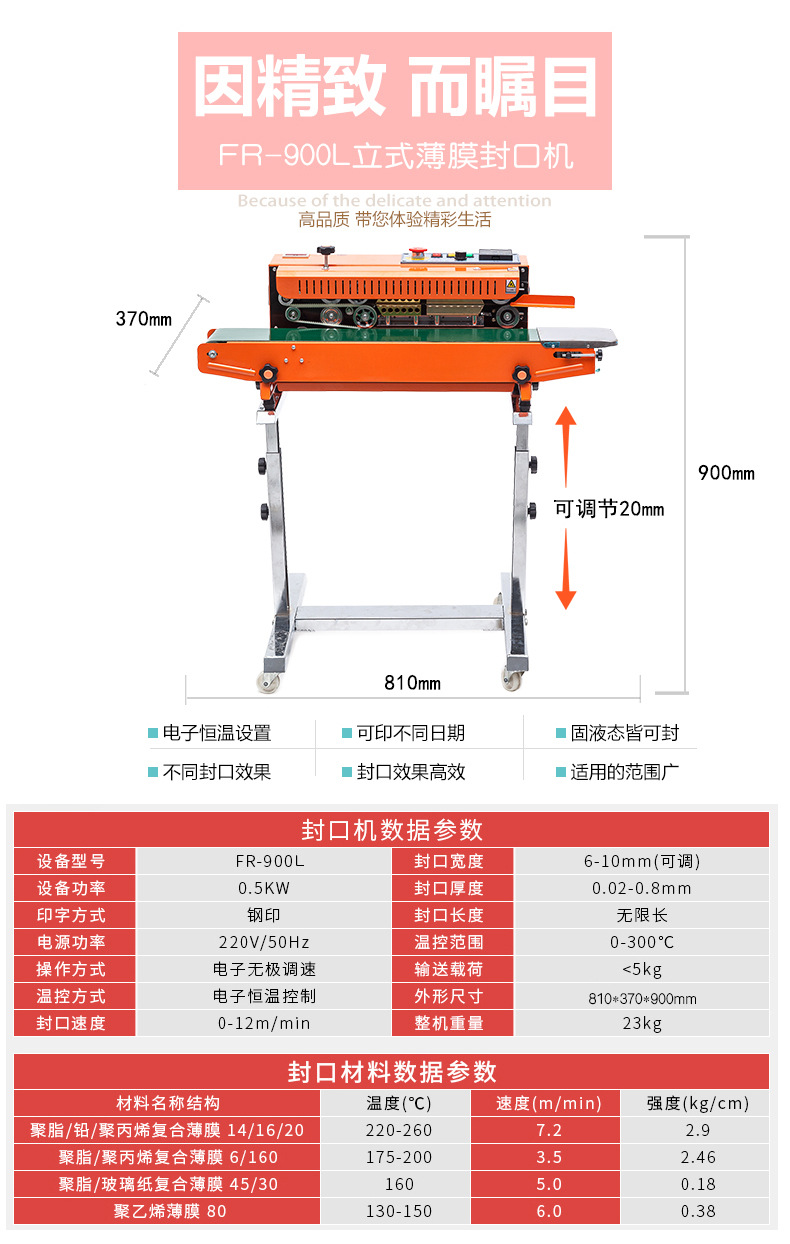 Crowd use FR900L stand up reclinable doble uso máquina automática de sellado de alimentos bolsa de plástico película bolsa de papel de aluminio máquina de sellado vertical pic 10