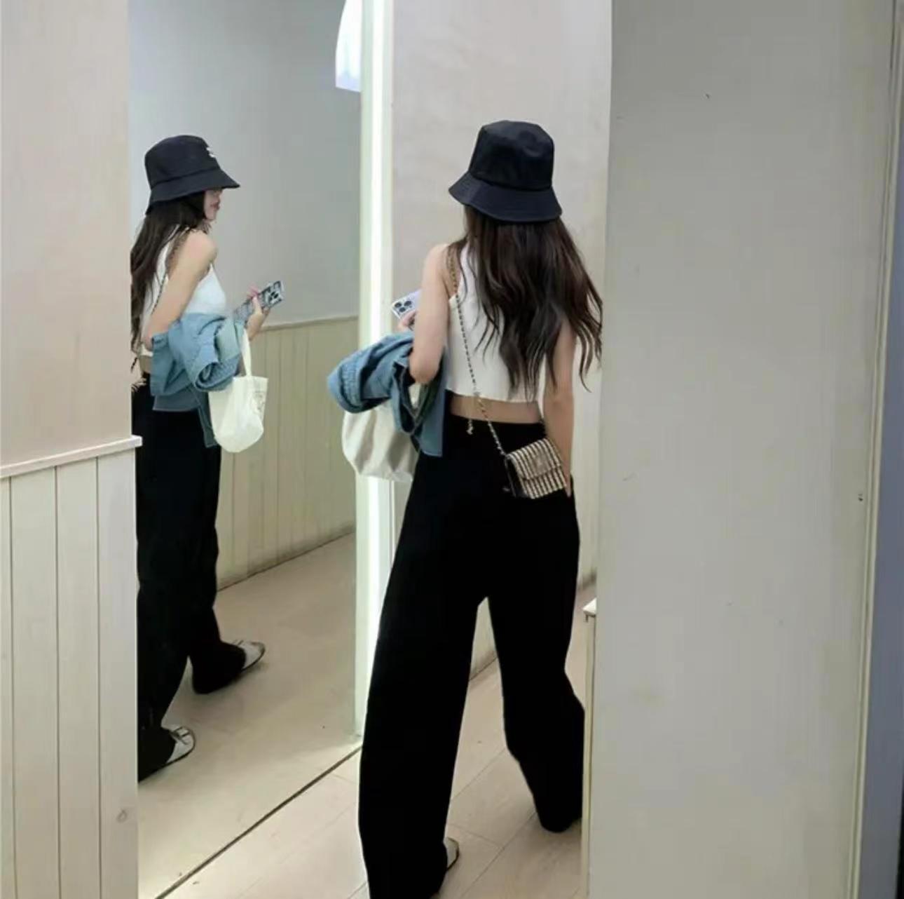 慵懒风肌理感阔腿裤2024春夏韩版高腰显瘦宽松休闲裤直筒拖地裤女详情11