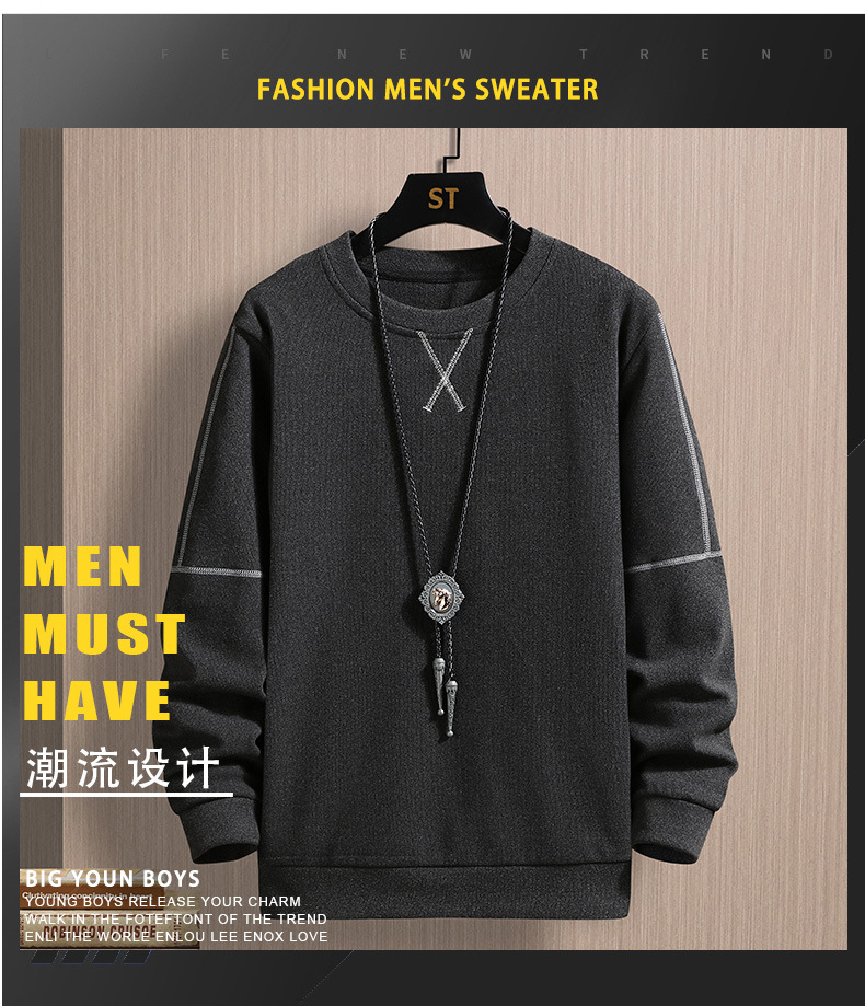 2022 Autumn/Winter new double-sided German fleece long-sleeved T-shirt for men, Korean-style trendy fleece hoodie, casual top for men pic 2