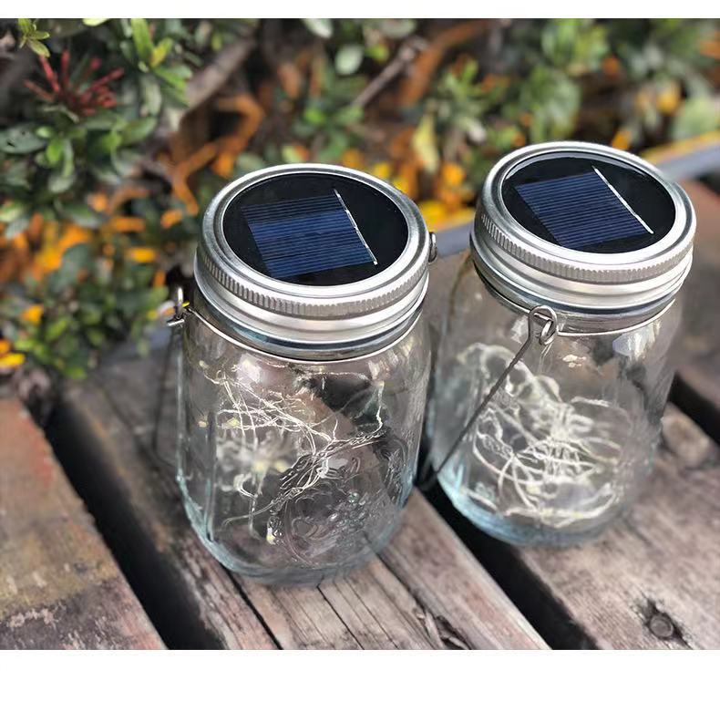 Cross-border solar LED Mason bottle, 30 lights, outdoor Christmas decorative lights, courtyard hanging lights, creative glass pic 4