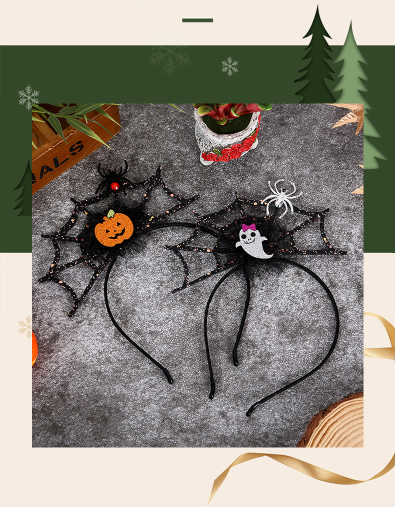 新款儿童万圣节亮闪幽灵鬼头南瓜网纱发箍 跨境节日头饰批发 吊坠款头箍精选详情1