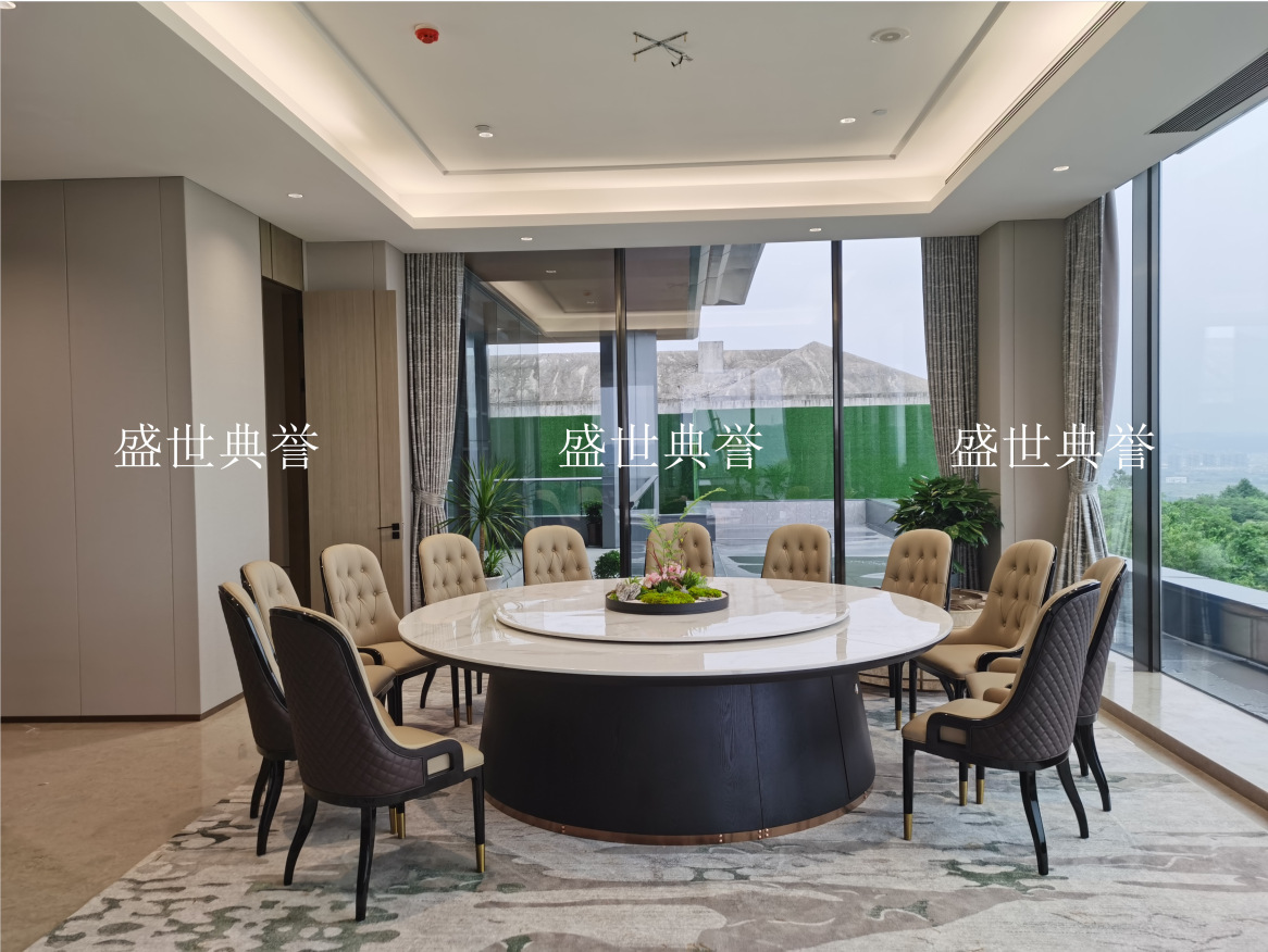 Solid wood furniture for five-star hotels in Hangzhou, seafood style, marble electric dining table, high-end club, light luxury large round table pic 12
