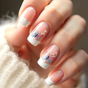 Wholesale of simple flower-shaped nail nails, white edge French nail patches, cross-border bestsellers, whitening wearable nails pic 13