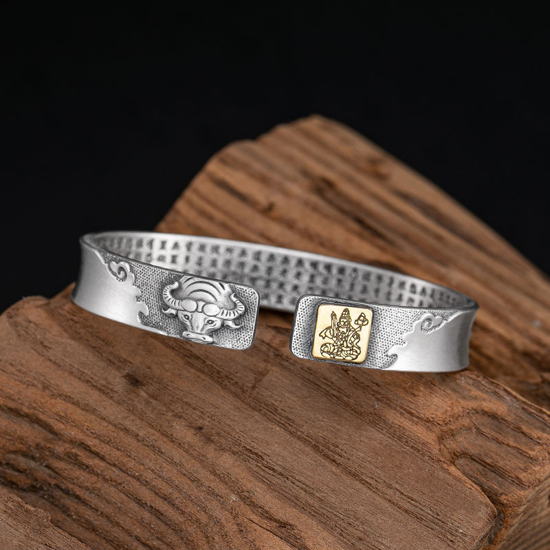 Hot-selling item: Twelve zodiac signs, eight Guardian Deities, zodiac Buddha silver-plated bracelet, aged and retro style, open Thai silver bracelet pic 9