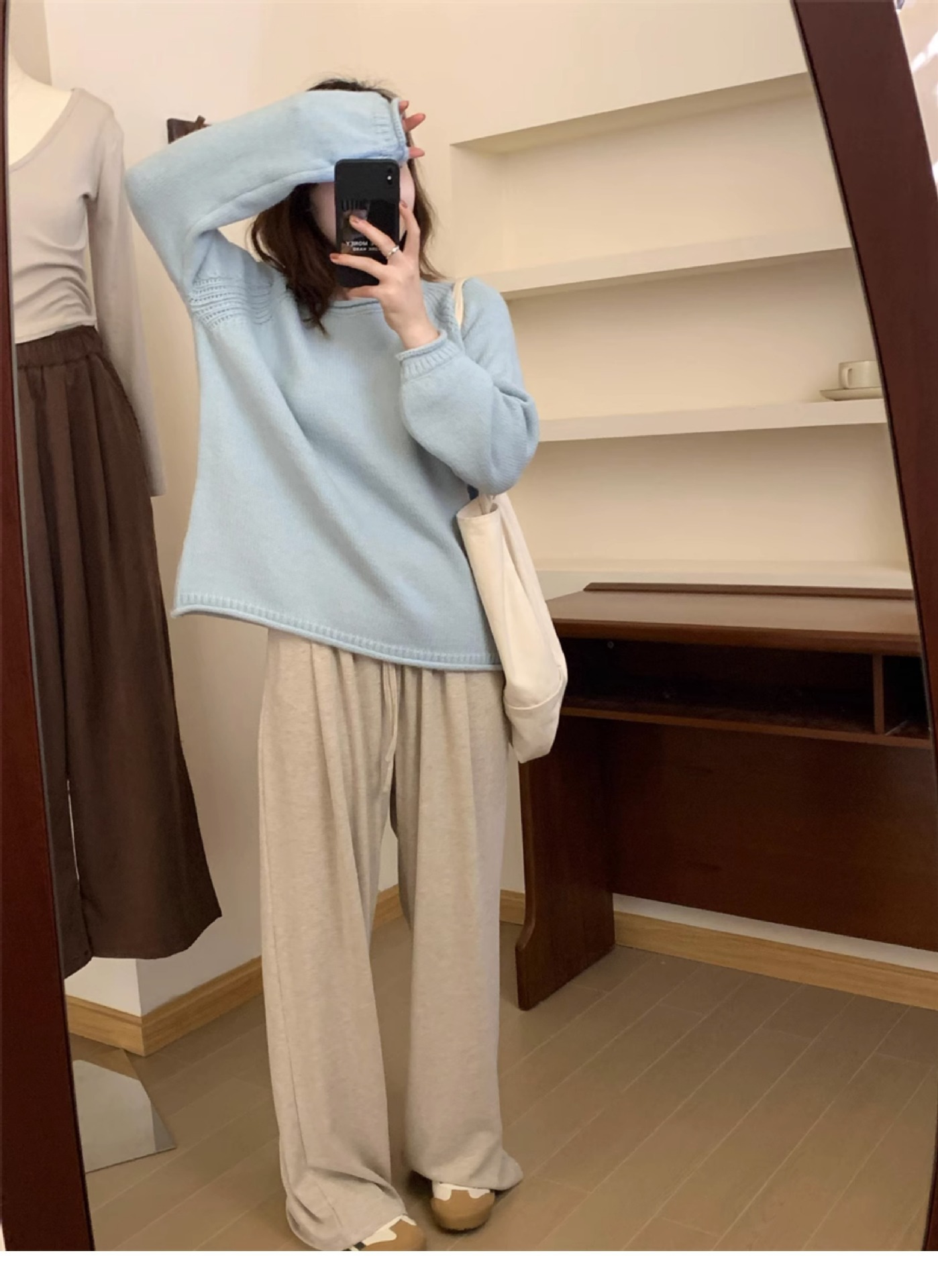 Korean-style puffed solid color pullover sweater for women, gentle and loose knitted top, versatile, laid-back style, fashionable and soft sweater pic 17