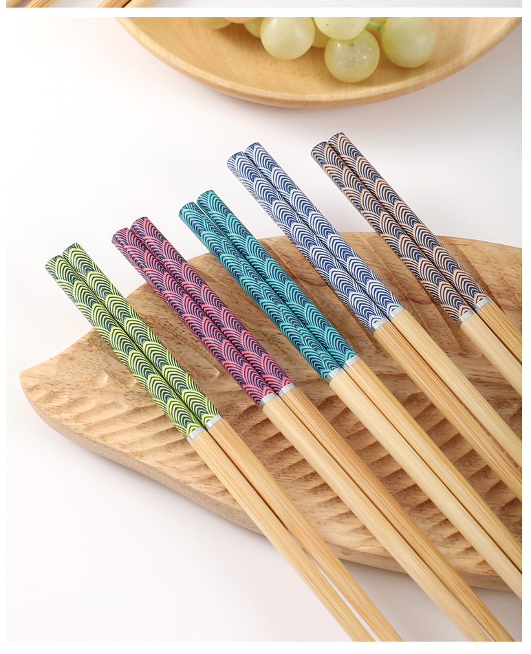 家用竹筷子高档防滑韩式印花竹木精品五色防霉筷子寿司筷一人一筷详情7