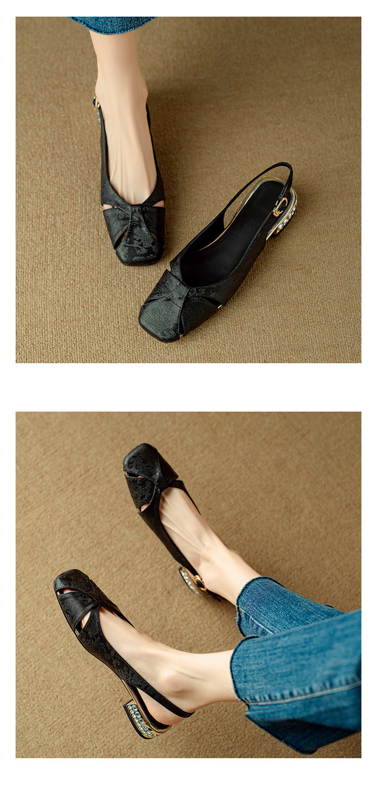 2024新款夏季镂空透气方头包头凉鞋女仙女风外穿低跟平底鞋软底详情5