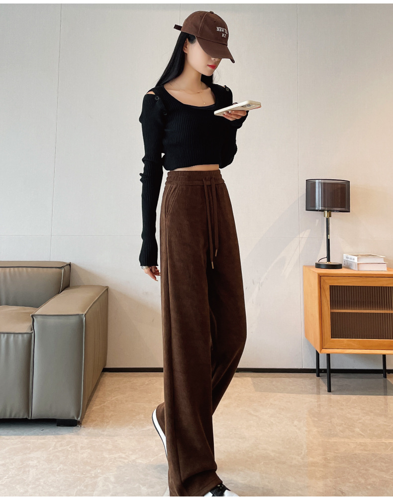 150-240斤胖MM大码女裤欧棉绒秋季高腰窄版阔腿裤垂坠感休闲裤子详情26