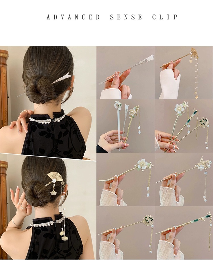 Chinese-style and trendy horse face dress accessories, hairpins, high-end feel, new Chinese-style temperament, hairpins at the back of the head, Chinese-style simple and elegant step shaking hair accessories pic 33