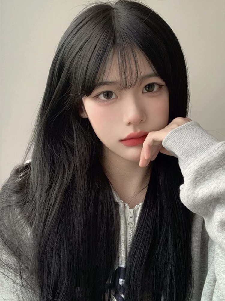 Bubble bean wig, long female hair, cold heart, straight hair, Internet celebrity cosplay air bangs, daily natural full head set pic 10
