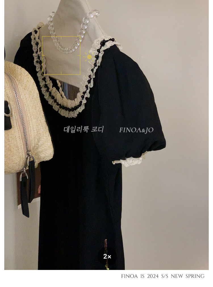 费挪 OLIVE十三行春夏新品法式优雅气质黑色蕾丝花边连衣裙2166详情21