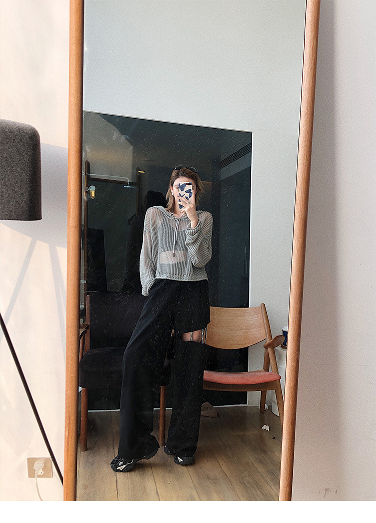 李婉君宽松连帽镂空针织衫女2020夏季薄款星辰反光蹦迪上衣长袖衫详情35