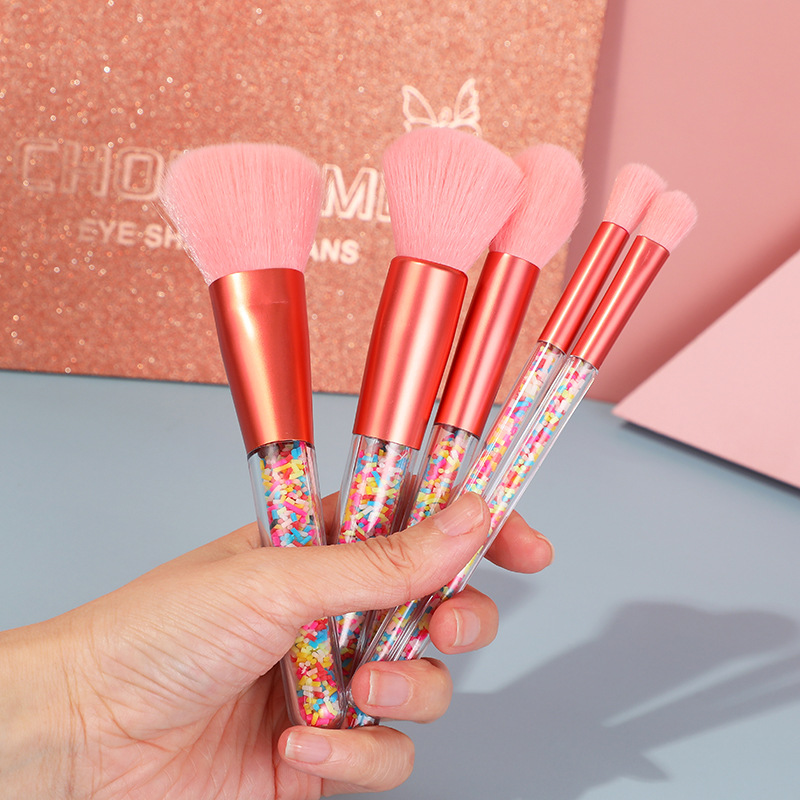 High appearance level 5-piece makeup brush candy set, pink particle rainbow brush, fresh and clean multi-functional makeup brush in stock pic 12