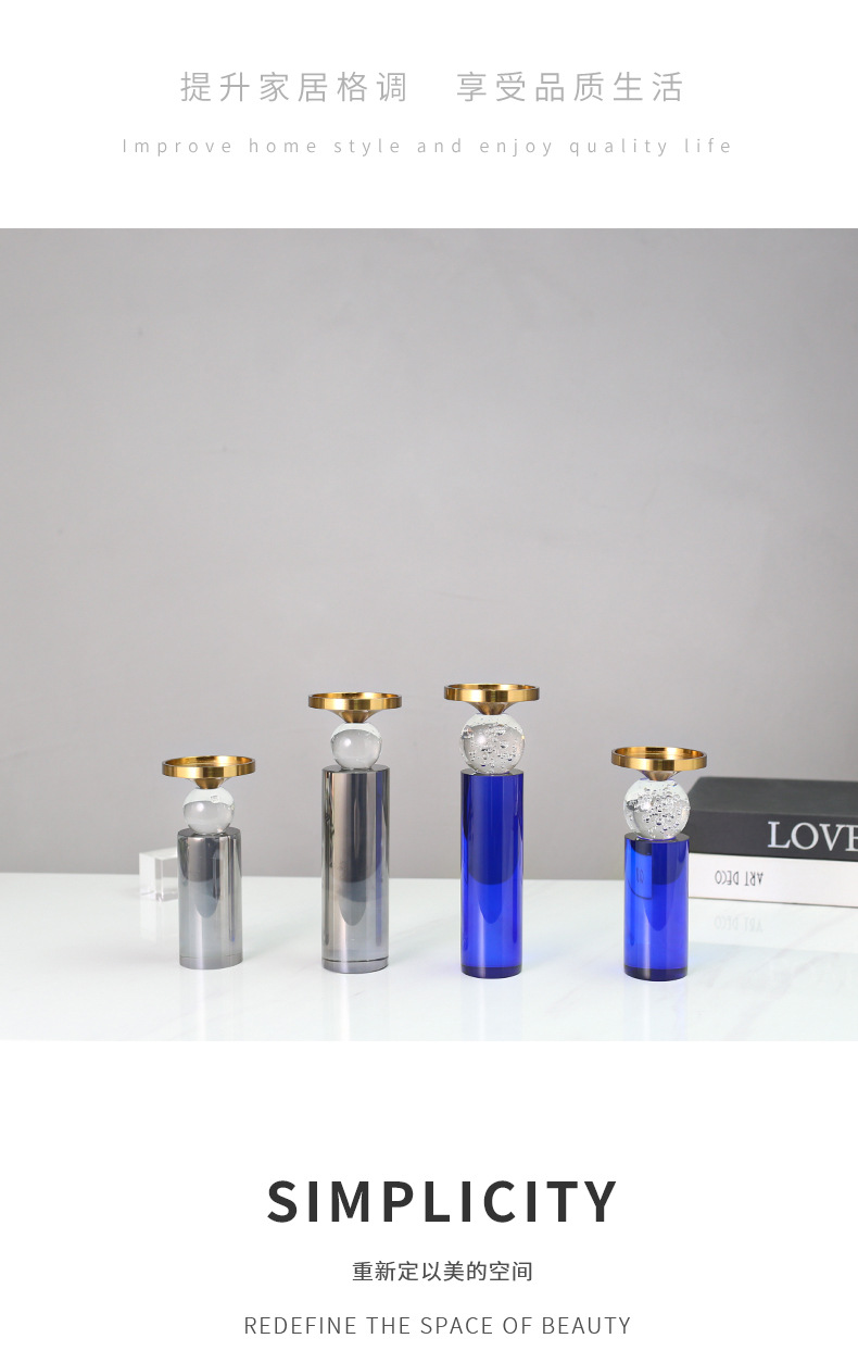 Modern and simple home furnishings, grey and blue crystal candlesticks, creative geometric decorative items, dining table decoration items pic 25