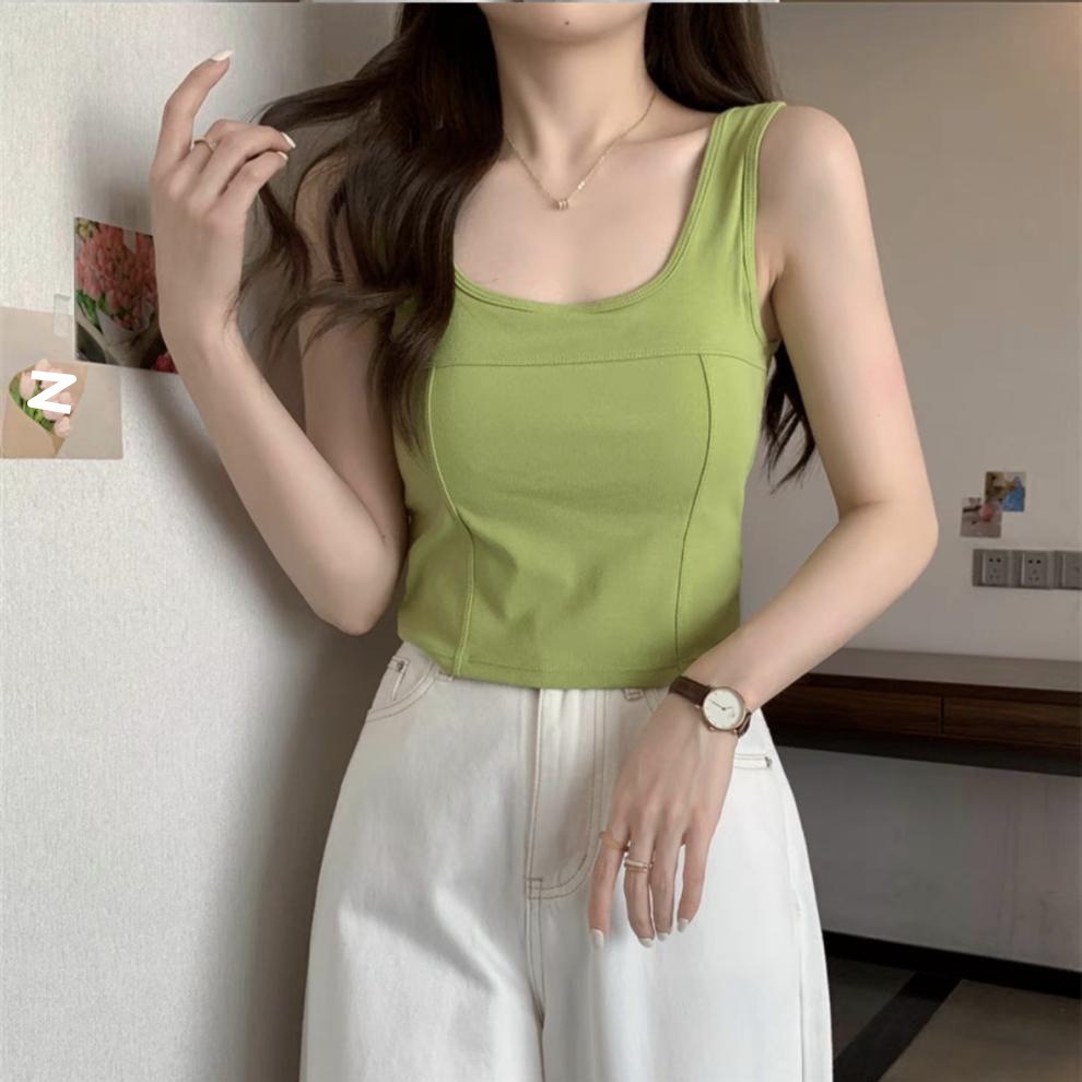 纯棉吊带背心女美背简约百搭小清新带胸垫一体修身打底外穿抹胸详情22