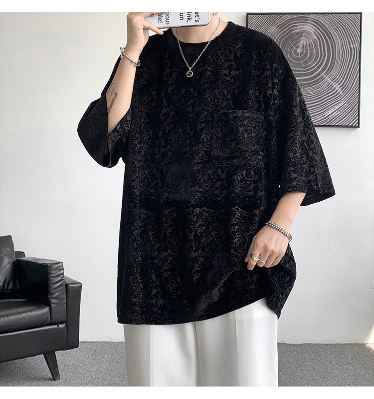 高弹提花宽松街潮ins情侣中性风短袖T恤男大码男士百搭半袖薄款详情16