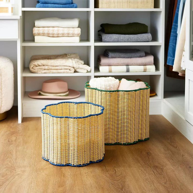 北欧藤编郁金香花朵型收纳筐儿童户外手提筐野餐篮手工编织花篮详情3