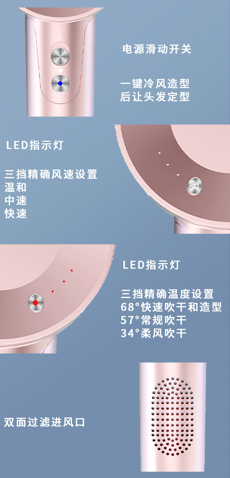 无叶高速吹风机华强北负离子大风力家用宿舍发廊护发跨境电吹风筒详情3