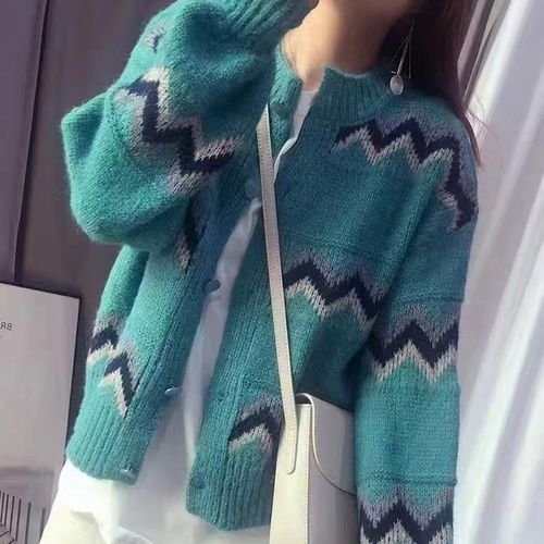 2023秋冬新款韩版毛衣外套女宽松中长款口袋学院风时尚撞色针织衫详情34
