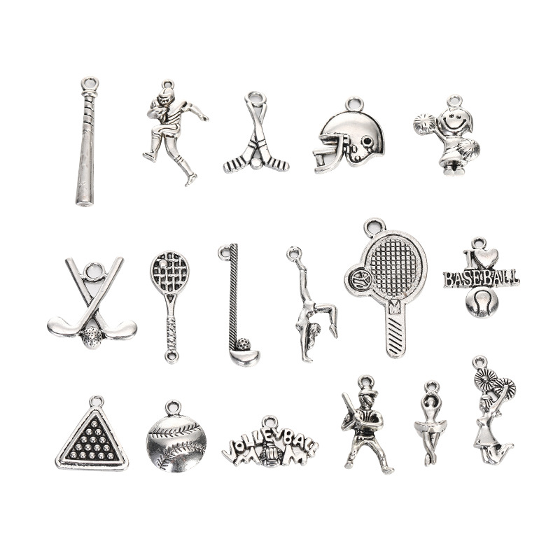 DIY alloy accessories, antique silver football pendants, tennis accessories, retro sports series bracelets, earrings, jewelry accessories pic 2