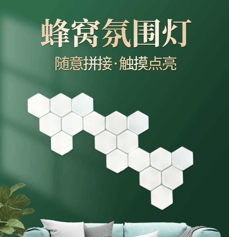 新款蜂窝六角边形拼接灯触摸壁式床头led小夜灯氛围装饰暖光灯详情2