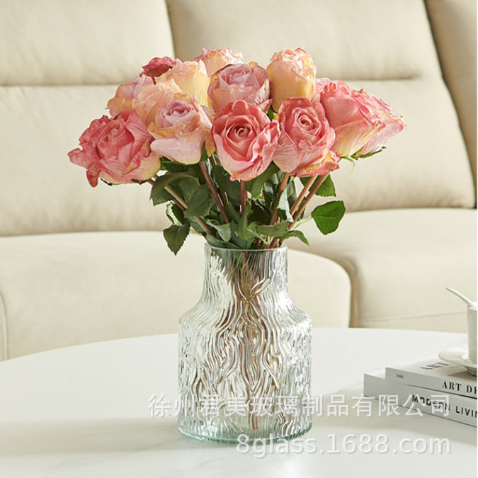 Nordic glacier patterned transparent glass vase, ins feng shui flower arrangement vase, living room decoration, Internet celebrity vase pic 7
