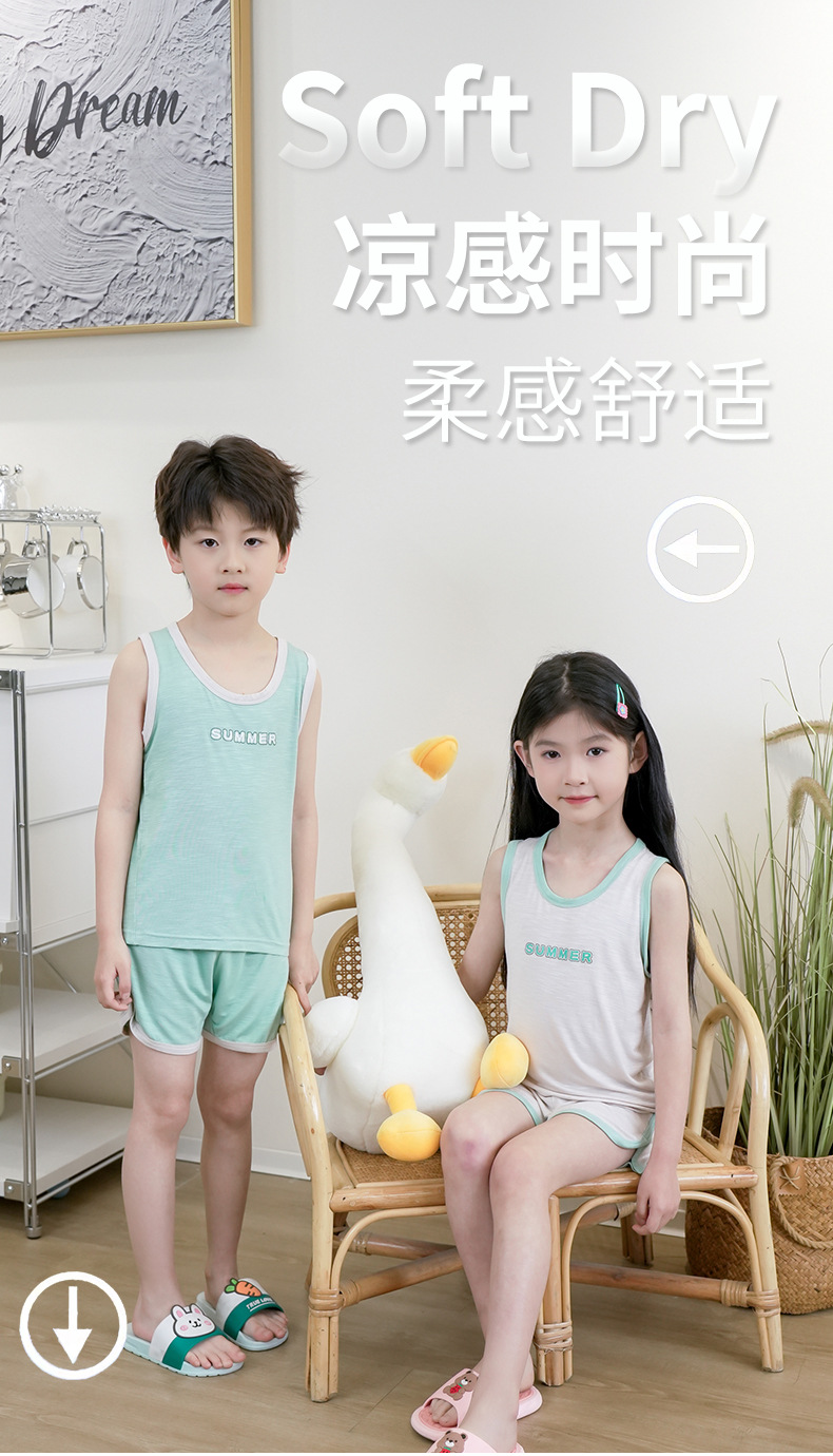 儿童背心套装夏季马卡龙男童女宝宝无袖短裤小童中大童家居服夏装详情1